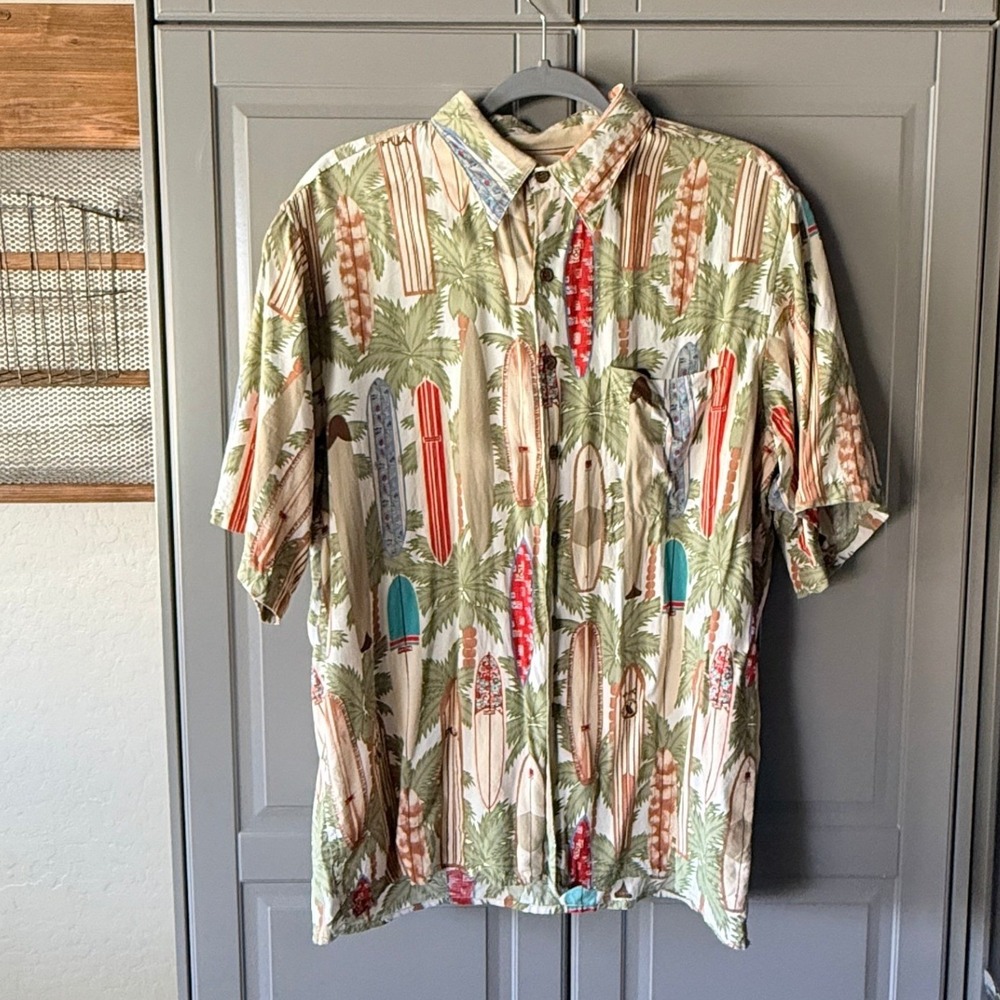 Reyn Spooner‎ Vintage Mens Surfboard Hawaiian Shirt, Multi, L